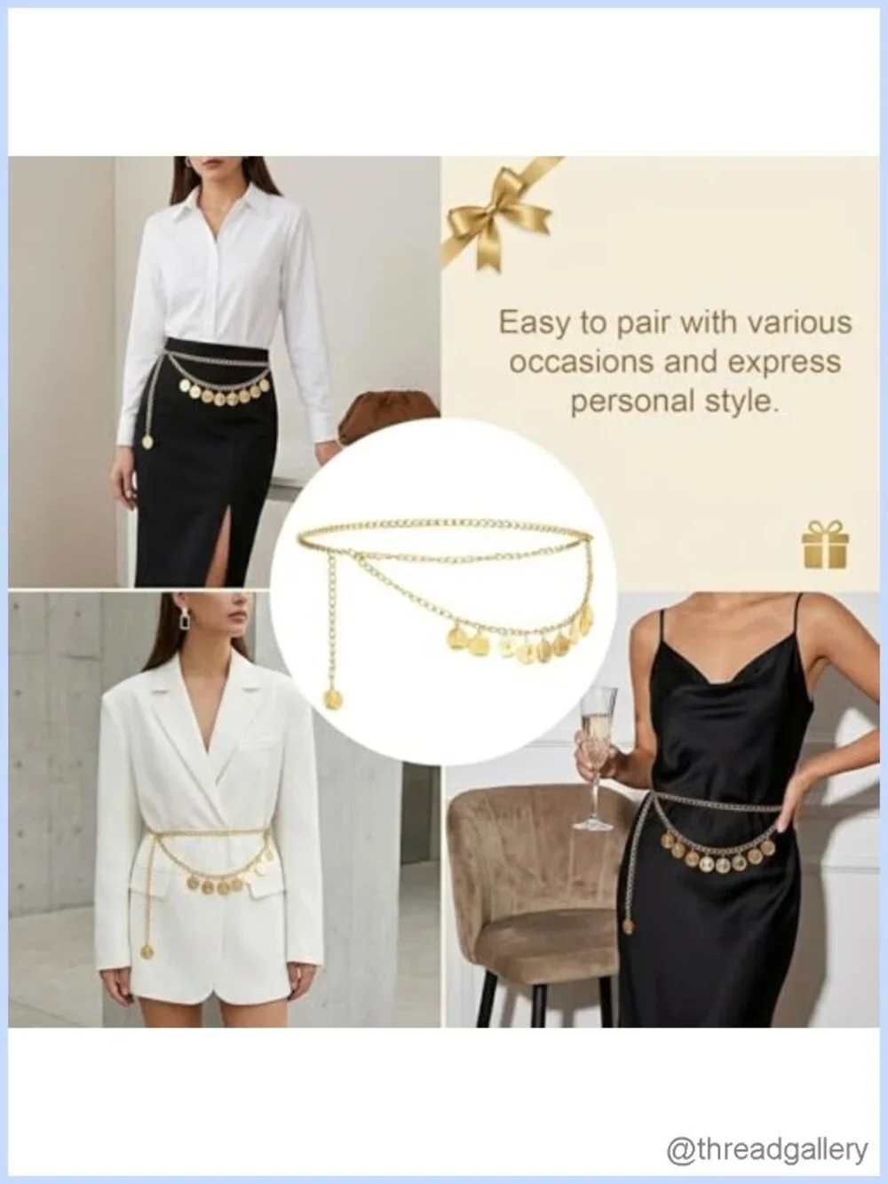 Adjustable Gold Coin Chain Belt Pirate Waist Chain Alloy Body Jewelry for Women